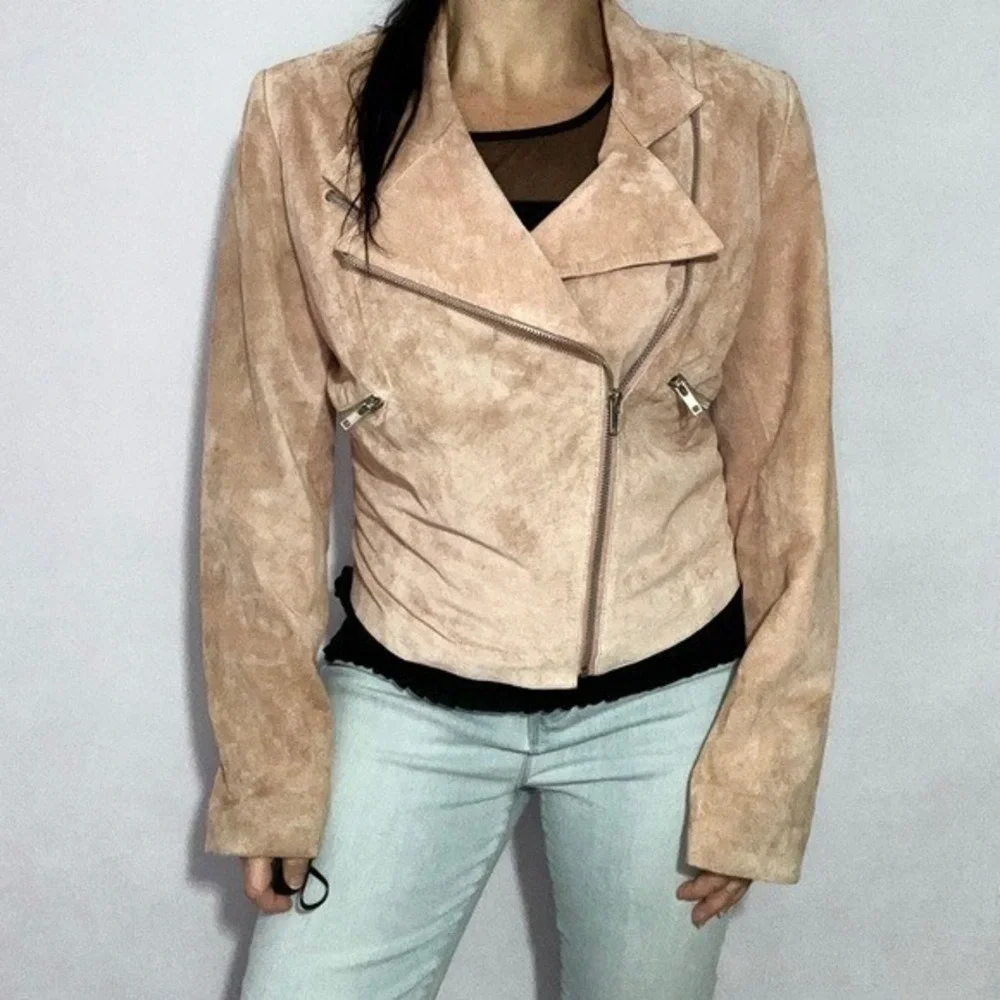 Brandon Thomas vintage‎ Dusty Rose Moto style suede jacket Small